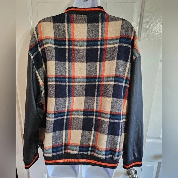 Spoon Jeans XL Y2K Plaid Varsity Jacket Black Sleeves Retro Letterman K - Picture 5 of 8